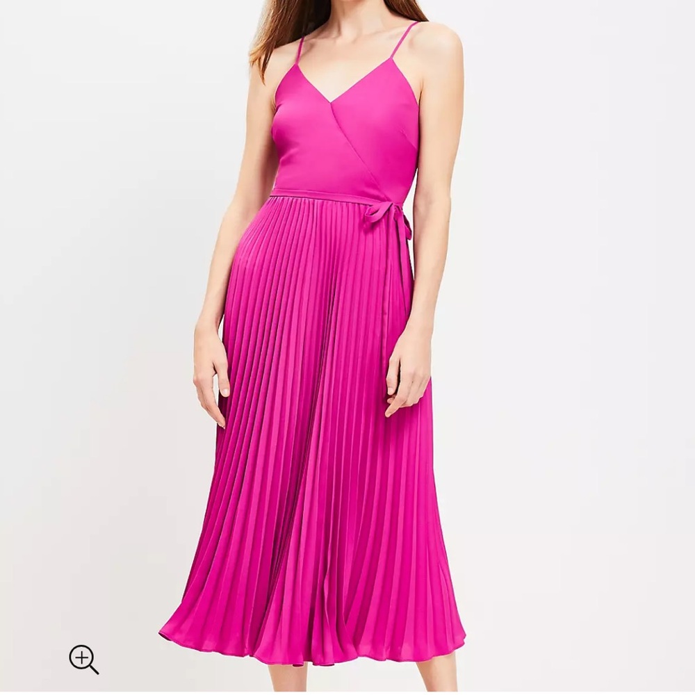 Loft - Pleated Crossover Strappy Midi Dress